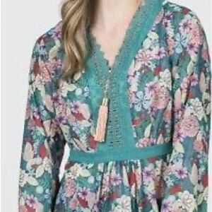 Matilda Jane Floral Long Sleeve blouse  with Teal Accents
